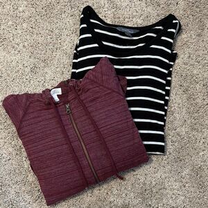 Market & Spruce Women’s Hoodie + Stripe Long Sleeve Top Bundle Size Large